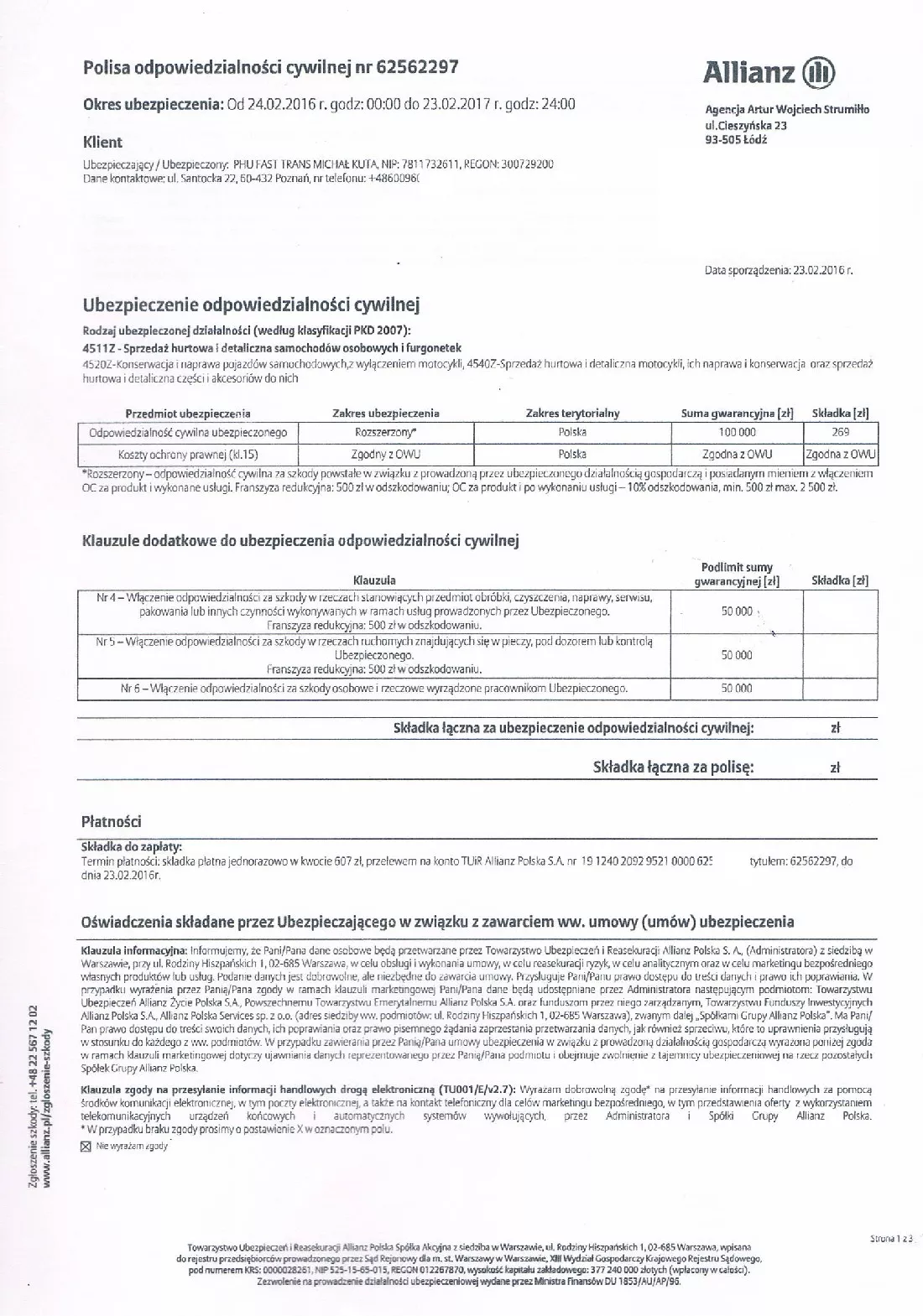 Zbiór dokumentów wspominających o „allianz”.