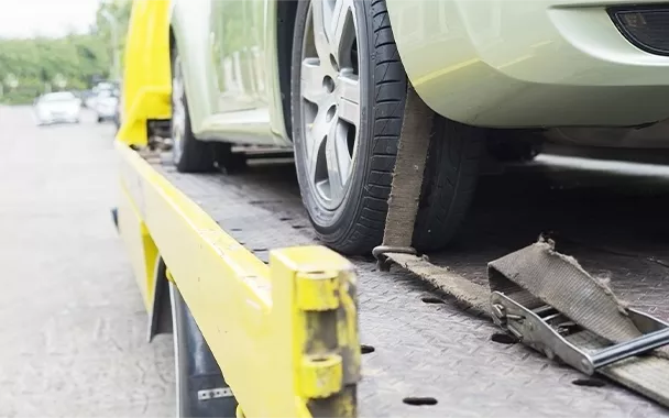 auto na lawecie z zamocowanymi pasami kołami